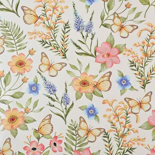 Star Geschenkpapier 70cm x 2m Rolle mit Blumen & Schmetterlingen - Geschenkpapierrolle mit Blüten Blättern & Naturmotiven - Verpackungspapier für Geburtstag Frühling & Feier - Bunt Pastell