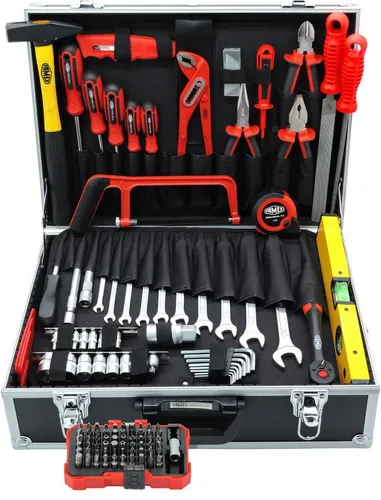 FAMEX Werkzeugset 755-57: 164-teiliges Werkzeugkoffer-Set, abschließbar - Werkzeugsets für Haus, Garten und Werkstatt. Dieses umfangreiche Set bietet 164 hochwertige Werkzeuge, ideal für alle DIY-Projekte und Reparaturen.