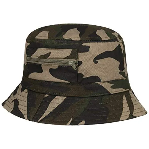 Lipodo Camouflage Bucket Fischerhut Damen Herren Anglerhut mit Reißverschlusstaschen Baumwolle Stoffhut Frühjahr Sommer Camouflage M (57-58 cm)