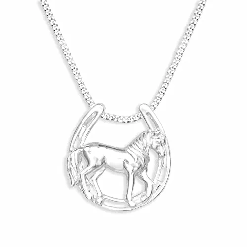 Monkimau Halskette Damen mit Pferd im Hufeisen Anhänger - Ketten für Damen aus 925 Sterling Silber - Handgemacht und hypoallergen, ideal als Geschenk für Mädchen und Frauen, perfekt für besondere Anlässe und als Freundschaftskette.