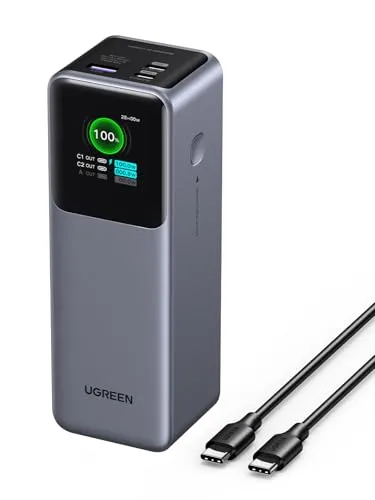 UGREEN Nexode Power Bank 25000mAh 200W - Powerbank mit 3 USB-Ports, 140W superschnelle Ladefunktion und intelligentes TFT-Display für optimale Nutzung unterwegs.