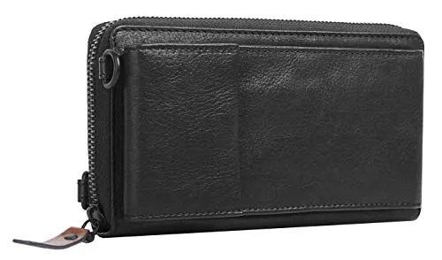 X-ZONE Geldbörse Damen 021048 schwarz - Elegante Geldbörse aus 100% Rindleder mit abnehmbarem Gurt und Handschlaufe. Ideal für den Alltag – bietet Platz für Münzen, Geldscheine und Karten.