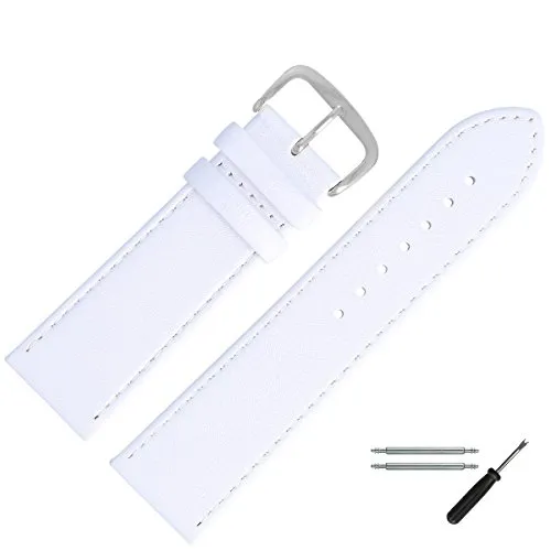 MARBURGER Uhrenarmband 24mm Leder Weiss Silber Glatt Mit Naht - Montage Set 7592420000120