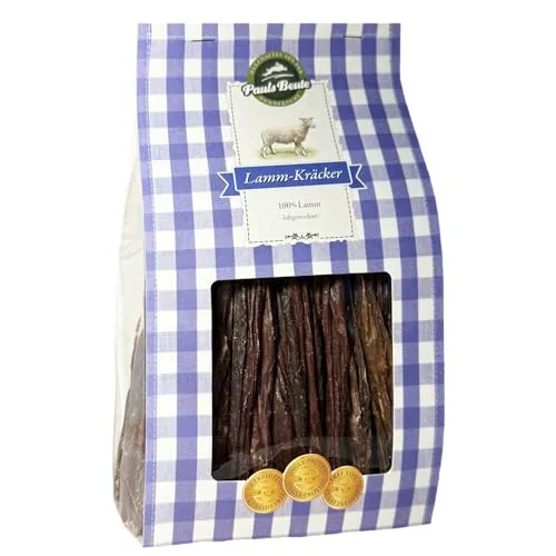 Pauls Beute Lamm-Kräcker | 500g | 100 % Lammfleisch | Getreidefreie Hundeleckerli für Training & Belohnung | Natürliche Hunde Snacks | 15cm Kaustangen für Hunde | Luftgetrocknet | Ohne Zusätze