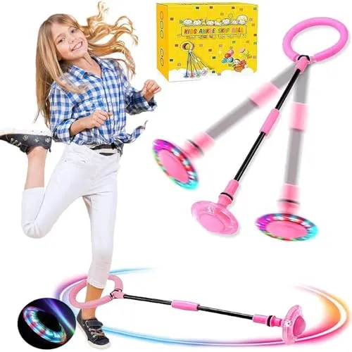 Q-WOOFF Kinder Blinkender Springring, Sport Sprungball，Faltbarer Flash Jumping Ball, Geeignet Für Geschicklichkeitsspiele Für Kinder Oder Erwachsene, Übung (Rosa) (L)
