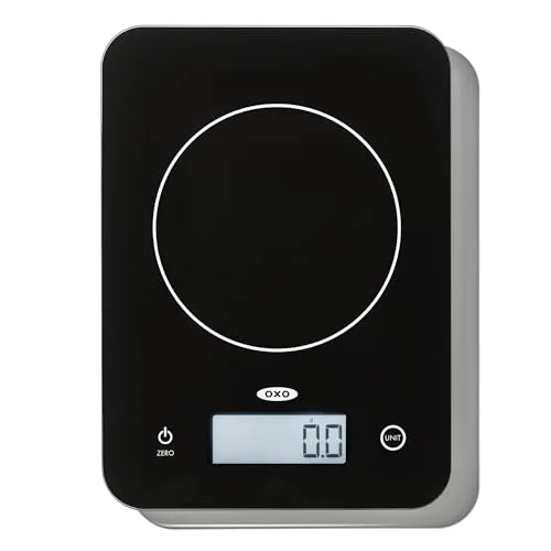 OXO Good Grips Küchenwaage aus Glas, bis 5 kg - Präzise Küchenwaage aus Glas mit einem eleganten Design, ideal für genaue Messungen beim Kochen und Backen.