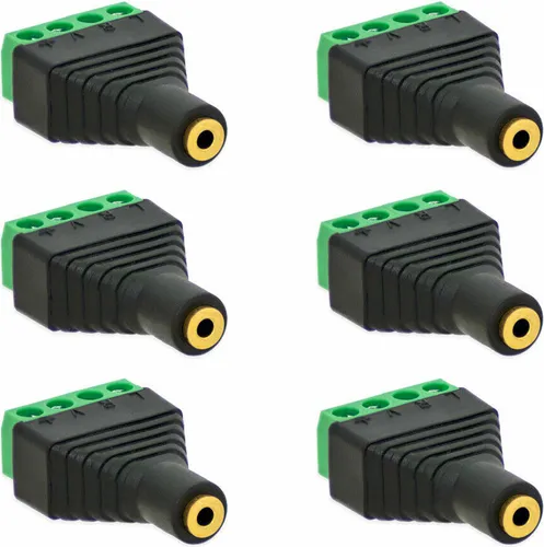 6x Klinken Buchse 2,5mm Adapter > Terminal Block 4-Pin Schraub Klemmen Vergoldet