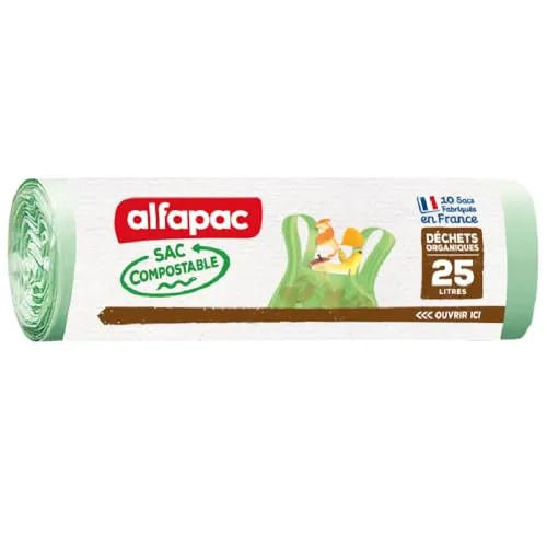 Alfapac Beutel mit Griffen, 25 l, biologisch abbaubar, 100% biologisch abbaubar, 2 Stück, Grün, 56 x 50 cm