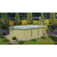 Karibu Pool X4 KDI Innenhülle Blau - Massivholzpool mit 38 mm dicken Blockbohlen, witterungsbeständig und langlebig. Inklusive blauer Poolfolie und Edelstahl-Einhängeleiter für optimalen Komfort im eigenen Garten.