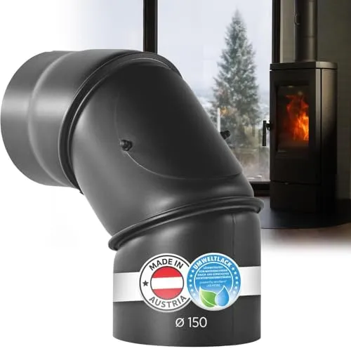 Bertrams Ofenrohrbogen 2 mm, 0-90 Grad verstellbar - Aschesauger mit hochwertigem 2mm Stahlblech, verstellbar von 0° bis 90° und mit Putztür. Hochtemperaturbeständig und TÜV geprüft, ideal für effiziente Abgasführung.