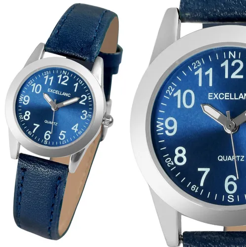 Damen Frauen kleine Uhr Quarz Armbanduhr schick Blau Silber Kunstleder 19/289