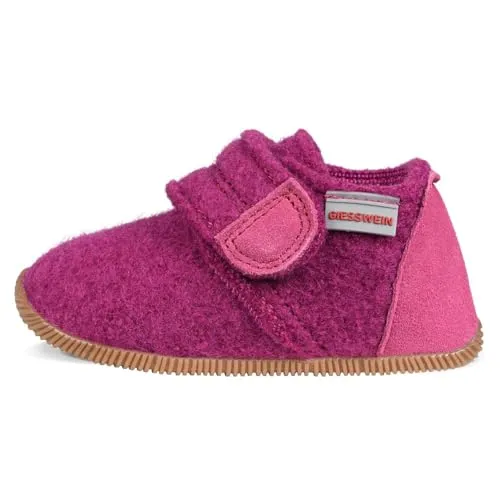 GIESSWEIN Oberstaufen – Kinder Hausschuhe Unisex, Leichte Pantoffeln mit Klettverschluss - Hausschuhe aus 100% Wolle, atmungsaktiv und hautfreundlich. Rutschfeste Gummisohle für optimalen Halt bei den ersten Schritten und beim Spielen.