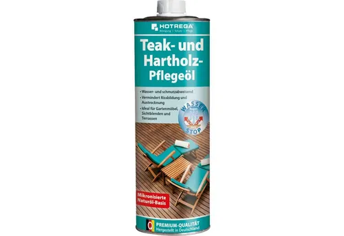 HOTREGA® Teak & Hartholz Pflegeöl 1L - Für langlebige und schöne Holzoberflächen - Holzöle für Teak- und Hartholz, schützt und pflegt Ihre Möbel und Terrassen mit einem hochwertigen Pflegeöl für langanhaltenden Glanz.