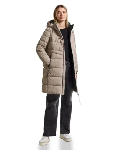 Street One Damen 2005318 Lange Steppjacke - Smooth Champagne, Größe 46 - Funktionsjacke mit Kapuze und Tunnelzug, seitlichen Zipper-Taschen und optimalem Tragekomfort für kalte Tage.