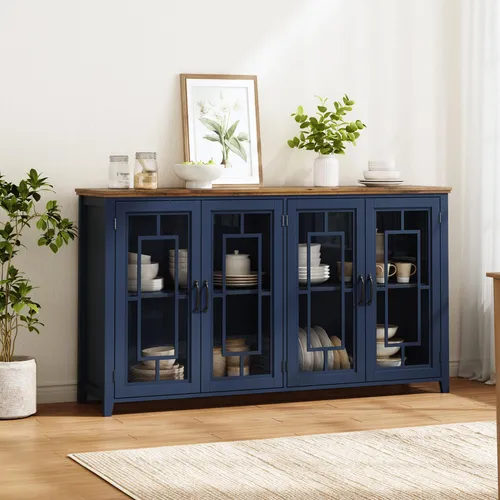 MODFU Beistellschrank mit Glastüren, 160 cm Breite, Retro-Design