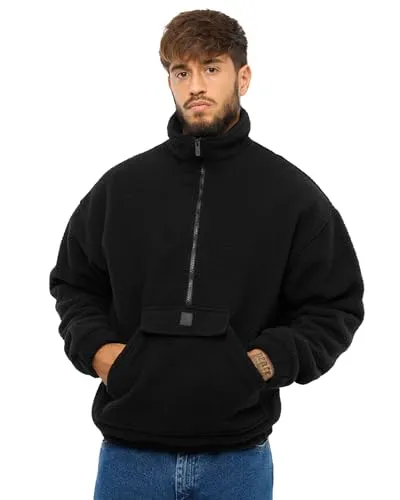 Johnny Urban Fleecepullover Herren Schwarz - Ruben - Pulli mit Reißverschluss - Half Zip Sweater aus Fleece - Warmer Oversized Troyer Mit Kängurutasche - Stehkragen