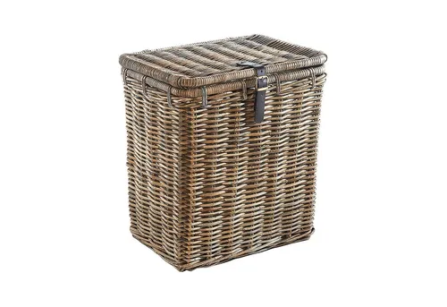 Kobolo Wäschekorb eckig Rattan Kubu-Grey 50x38x56 cm - Wäschekorb aus handgefertigtem Rattan, robust und nachhaltig. Mit 75 l Fassungsvermögen ideal für jedes Zuhause.