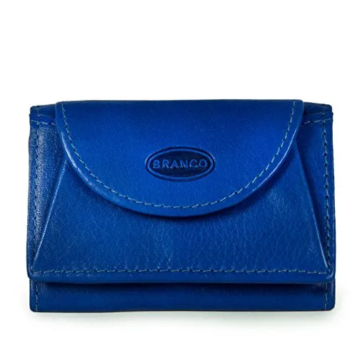 Branco 105, Kleine Geldbörse / Mini Portemonnaie Größe XS aus Leder, für Damen und Herren, Azur-Blau