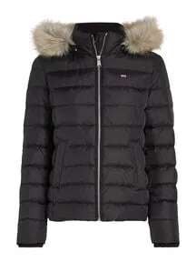 Tommy Jeans TJW BASIC HOODED DOWN JACKET EXT - Damen Steppjacke - Funktionsjacke für Damen, kuschelig warm mit 70% Daunen, ideal für kalte Tage und stylische Outfits. Kapuze mit abnehmbarem Fellimitat und praktische Leistentaschen.
