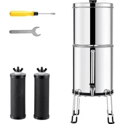 SucceBuy Schwerkraft-Wasserfiltersystem, 2.25G 304 Edelstahl-Arbeitsplatteneinheit, filtert Blei und bis zu 99 % Chlor, 2 Kohlefilter, Wasserstands...