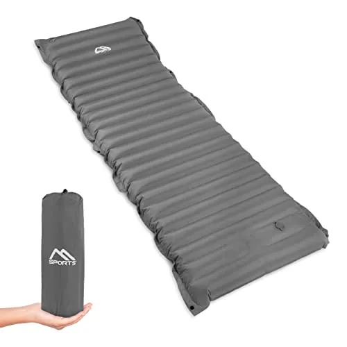 MSPORTS Camping Isomatte Premium - Ultraleichte Schlafmatte mit Fußpumpe - Selbstaufblasende Schlafmatte für Camping, Wandern und Strand. Wasserdicht und reißfest, ideal für jedes Wetter. Innovatives Luftventil ermöglicht schnelles Aufpumpen und Entlüften.