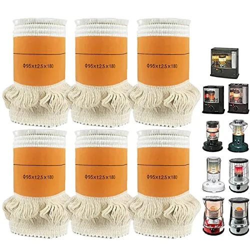 Akenuoke 6 Stücke Docht für Petroleumofen, Docht Für Öllampen, Petroleum, Petroleumlampen, Ersatzdocht für Petroleumheizer, Dochte für Petroleum Heizung Von Fiberglas Runde Baumwolle (95 X T2.5 X 180)