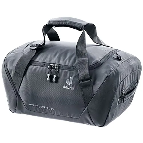 deuter AViANT Duffel 35 Sporttasche – Leichte Reisetasche in Schwarz - Klassische Sporttaschen, nur 520 g leicht und handgepäckfreundlich (23 x 50 x 30 cm), ideal für Reisen mit zusätzlichem Staufach durch integrierte Reißverschlusstasche.