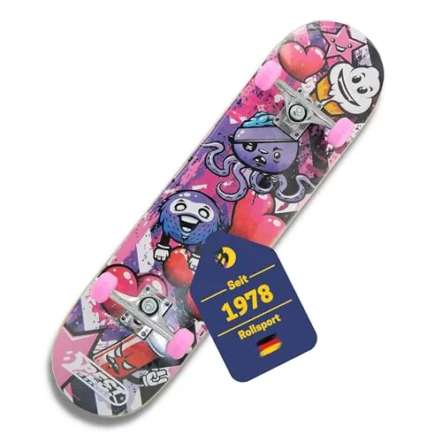 BEST SPORTING Skateboard A3 Kid Octopus – 78 cm für Kinder - Cruiserboard mit rutschfestem Deck aus 7-lagigem Ahornholz, ideal für Kinder ab 7 Jahren. Stabilität bis 100 kg und cooles Octopus-Design in Pink für sicheren Skate-Spaß.
