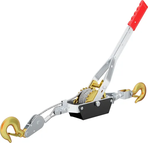 Wiltec Handseilzug mit 2,2 m Drahtseil bis 2000 kg, Flaschenzug mit 2 Haken, Seilwinde mit Sicherheitslasthaken, Handseilwinde mit 2 Getriebe