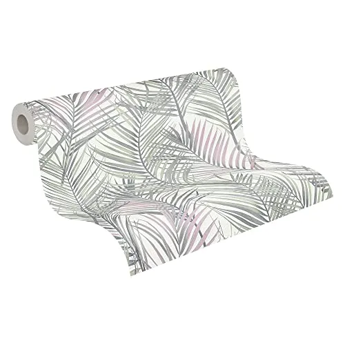 A.S. Création Tapete Floral Grau Grün Weiß Rosa Attractive 2 390382 - Gräser Vliestapete - 10,05 m x 0,53 m Made in Germany