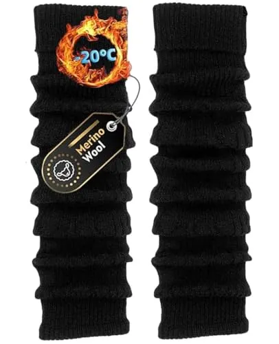 TODO Warme Stulpen Damen Schwarz mit Wolle OVER KNEE - Beinstulpen Damen Lang. Beinwärmen für Winter Merino-Wolle Stulpen Schwarz