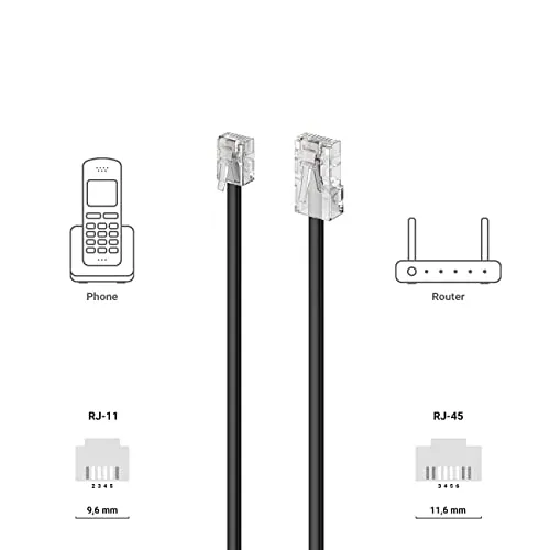 CABLEPELADO Telefonkabel RJ11 auf RJ45 | Datenkabel für Ethernet Netzwerk | Modulares 8P4C Kabel | passend für ISDN DSL VDSL Internet Router Modem | Schwarz | 6 Meter