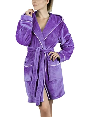 Gräfenstayn Bademantel Damen flauschig mit Kapuze - Bademantel für Damen aus hochwertigem Flanell-Fleece, leicht, temperaturausgleichend und Öko-Tex zertifiziert - ideal für Wellness, Sauna und als Hausmantel.