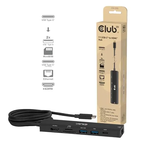 Club3D USB-C 7in1-HUB mit HDMI, 2xUSB, USB-C und LAN