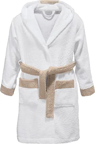 Erwin Müller Kinder-Bademantel mit Kapuze Frottier Schaf Natur Größe 110/116 - mit Bindegürtel und Taschen, flauschig weich, saugstark