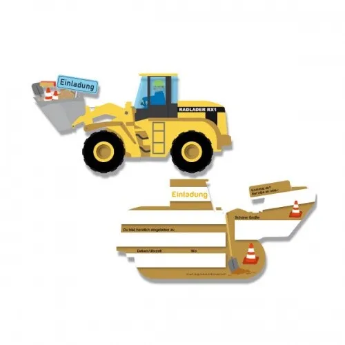 Einladungskarten Bagger, 6 Stück