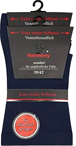 RS. Harmony 2 Paar Diabetikersocken Herren Senisibel Ganz Ohne Gummi - 31120 (Dunkelblau, 39-42)