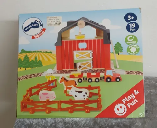 small foot Großer Bauernhof - Holzspielzeug mit aufklappbarem Dach und Schwingtoren, fördert kreatives Spielen für Kinder ab 3 Jahren