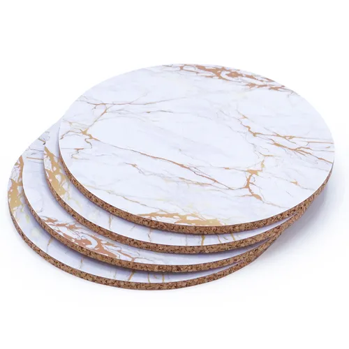 4er Set Getränke-Untersetzer mit Marmor-Motiv I Kork-Untersetzer I dv_706