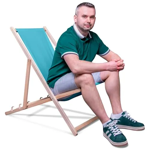 DreamRoots Liegestuhl Klappbar Holz aus Buchenholz, bis 130 kg belastbar, 3-Fach verstellbare Rückenlehne, waschbarer Polyesterbezug