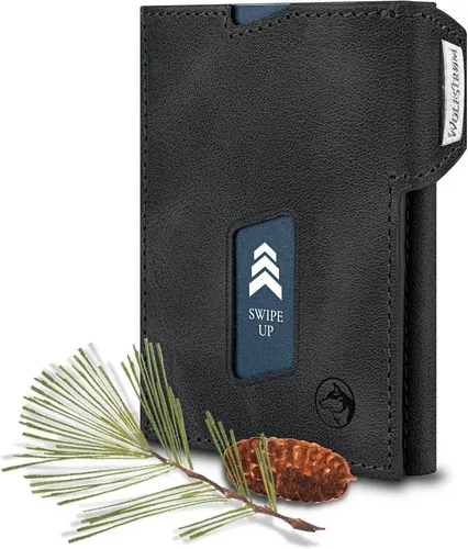 Wolfstrøm Slim Wallet 'Ludvig' - Handgefertigte Geldbörse - Elegante Mini Geldbörse aus Echtleder mit Münzfach und RFID-Blocker, ideal für stilvolle Herren. Handgefertigt in Europa, robust und platzsparend.