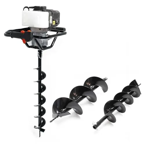 Wiltec Set Erdlochbohrer mit 1,4kW und 52cm³ Benzinmotor, inklusive 100mm, 150mm und 200mm Bohrschnecken