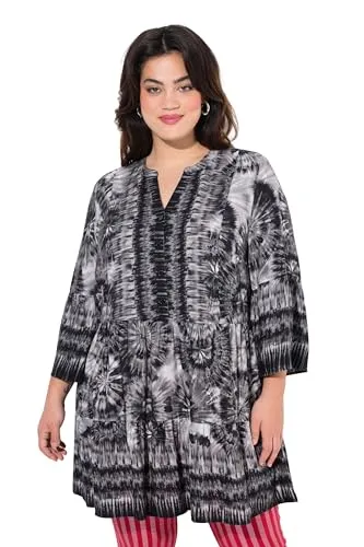 Angel of Style Damen große Größen Übergrößen Plus Size Tunika, Blütenmuster, Stehkragen, Knopfleiste, 3/4-Ärmel schwarz 46 830088100-46