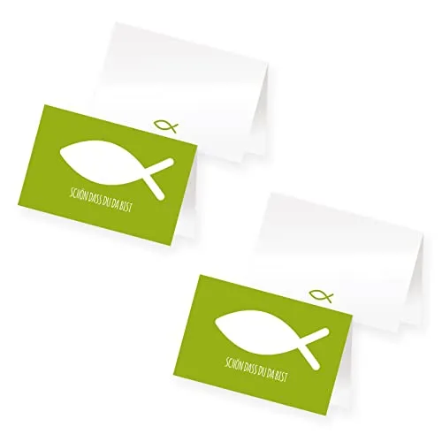 Produktbild itenga 48 x Tischkarten Platzkarten Namensschild Fisch Kommunion Taufe Konfirmation (grün)