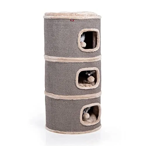 CanadianCat Company Kratztonne Tony, 90 cm - Aktivitätskratzbaum mit 3 Höhlen, ideal für große Katzen und Mehrkatzen-Haushalte. Robuster Sisal schützt Ihre Möbel und bietet umfassende Beschäftigung.