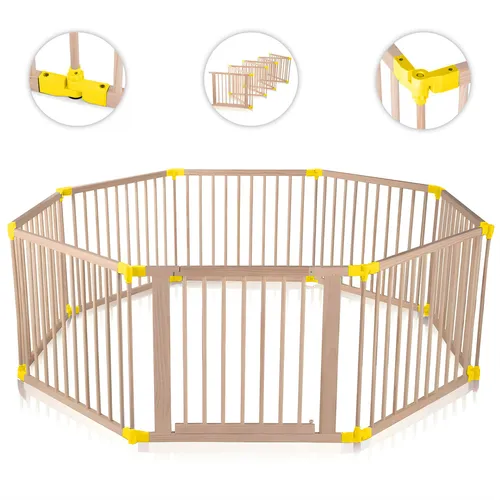 Baby Vivo Laufgitter Holz - Sicherer Spielraum für Kleinkinder - Laufgitter für Kinder bis 3 Jahre, anpassbar und klappbar für flexiblen Einsatz, aus hochwertigem Kiefernholz mit abgerundeten Kanten für maximale Sicherheit.