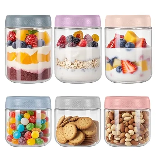 HOMIKLSA Overnight Oats Gläser, 6 Stück Meal Prep Gläser(350 ml/ 500 ml) mit Schraubdeckel für Hausgemachte Marmelade,Einmachen,Einlegen,Mason Jar,Wiederverwendbare Einmachgläser als Meal Boxen