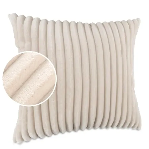 Dekokissen Kissenbezug Sofakissen Pillow Plüsch Kuschelkissen Zierkissen Cord Kissen Couchkissen Kord Kissenhülle ultraweich gestreift Lilli 40x40cm ohne Füllung Elfenbein