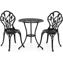 3-teiliges Bistro-Set aus Aluminiumguss mit Schirmloch