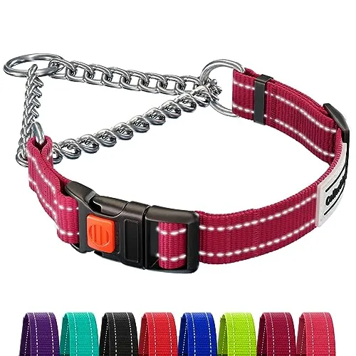 CollarDirect Reflektierendes Hundehalsband, Martingale-Halsbänder, seitliche Schnalle, Kette Training, verstellbare Haustier Halsbänder (Dunkelrot, L, 41-54 cm)